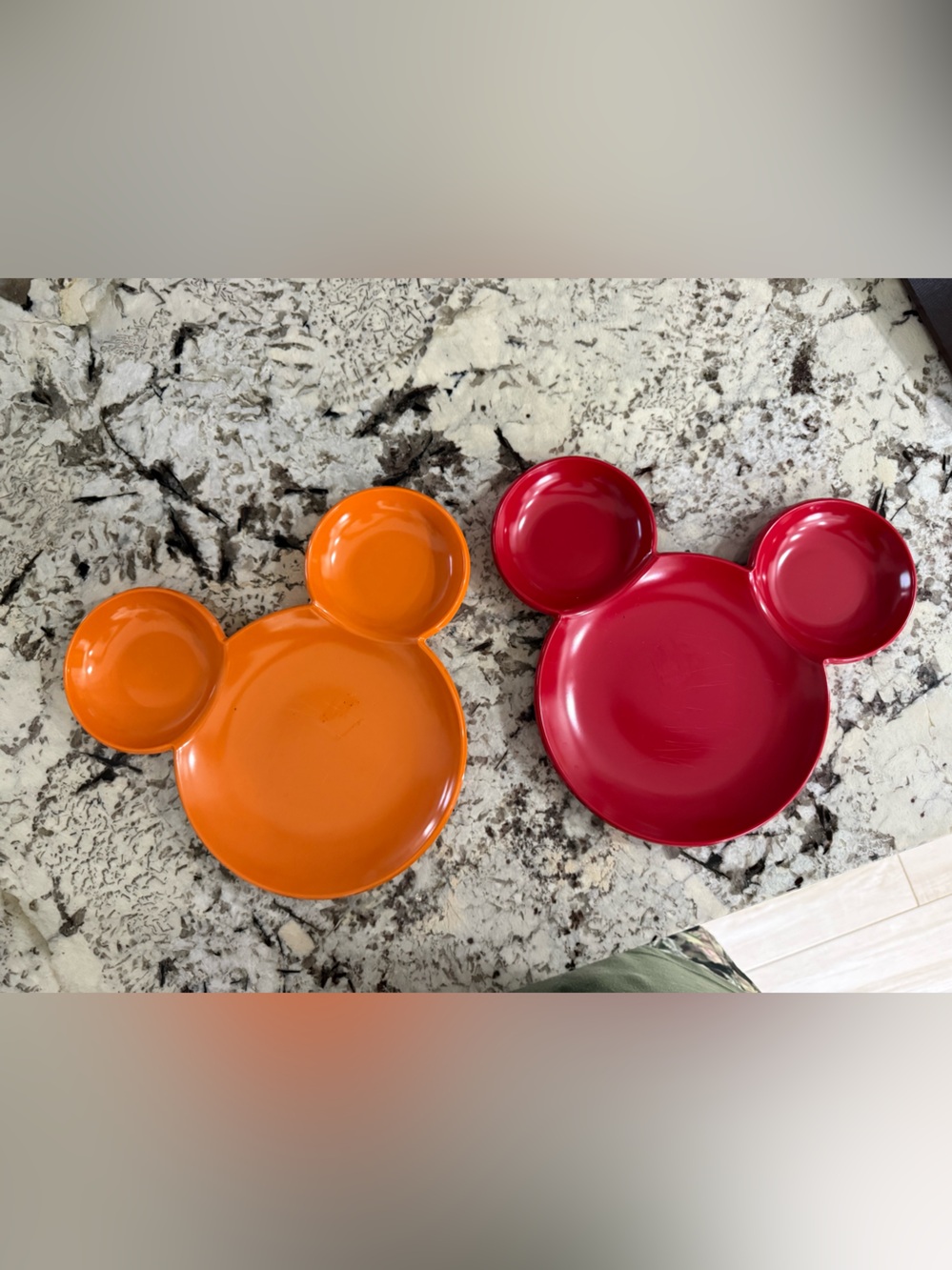 Authentic Disney Red and Orange Mickey-Shaped plastic Plates - Set of 2